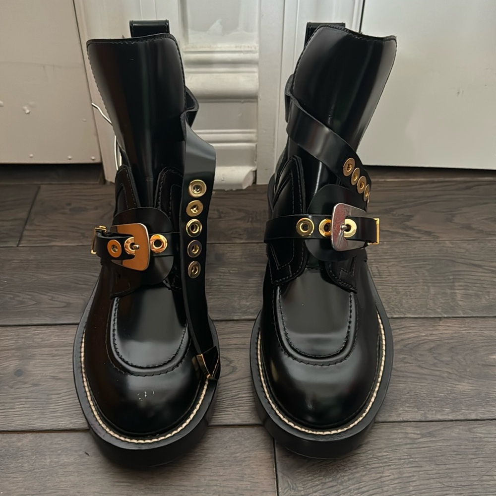 Balenciaga Black Ankle Boots with Gold Accents